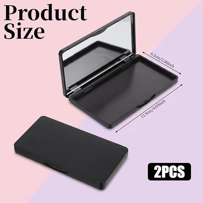 2Pcs Empty Magnetic Makeup Palette, Empty Eyeshadow Blush Powder Dispensing Storage Box with Mirror Rectangular Cosmetics Tavel Storage Box for DIY Cosmetics Lipstick Blush Powder (4.69" x 2.48")