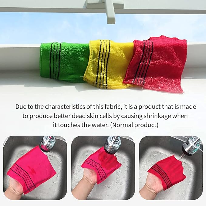GOLDSANGSA-Korean Exfoliating Towel Washcloth Mitts 12pcs(Green4,Red4,Yellow4)/Korean Italy Towel Skincare Exfoliating Scrub Bath Cloth Remove Dead Skin