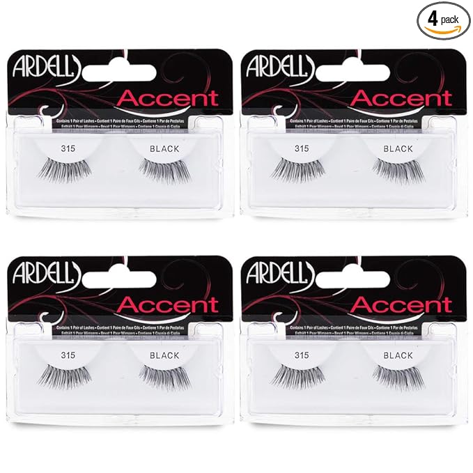 Ardell Accent Half Lashes 315 - Natural Looking Cat Eye for Everyday Wear, 4 Pack