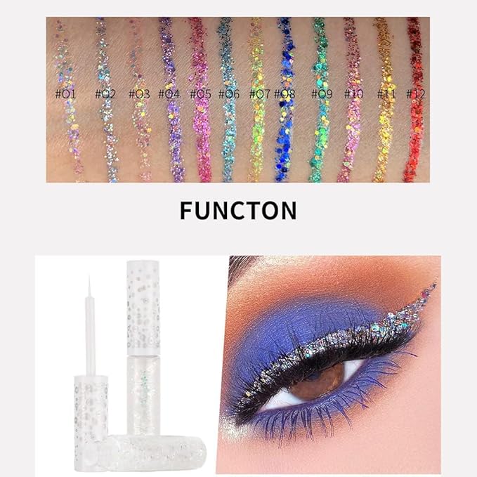 Liquid Glitter Eyeshadow & Eyeliner - Metallic Glitter Shimmer Eye Looks - Waterproof, Long Lasting & Quick-Drying - Sparkling Eye Shadow Makeup - Euphoria Makeup 10
