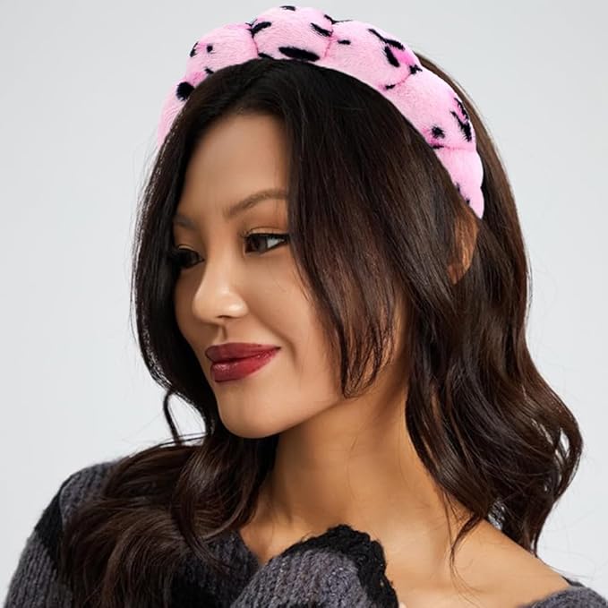 Tetizo Spa Headbands for Washing Face Wristband Set Sponge Makeup Skincare Headband Wrist Towels Bubble Soft Terry Towel Cloth Hairband for Women Puffy Headwear Non Slip Thick Thin Hair