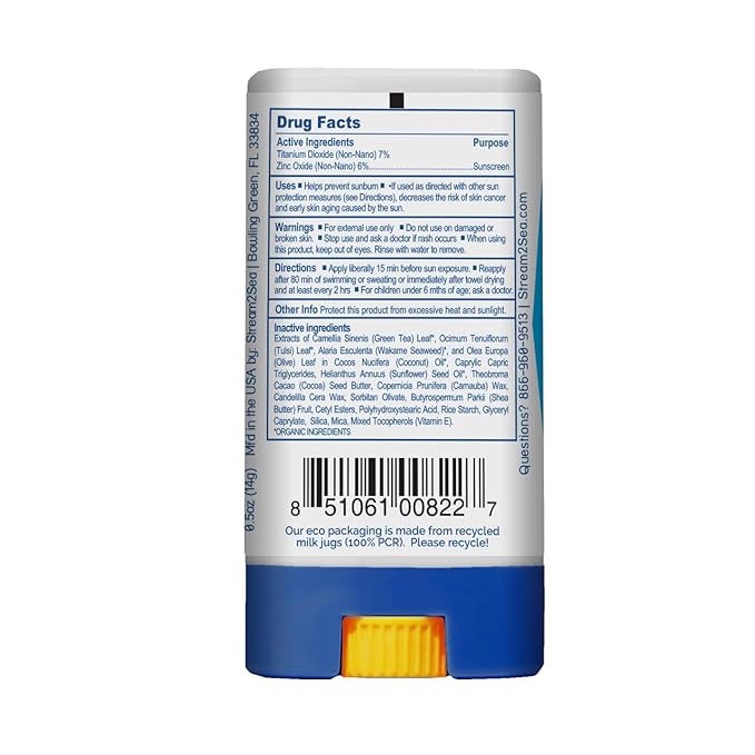 STREAM 2 SEA EcoStick SPF 35 Mineral Sunscreen Stick, Sweat Water Resistant Sunblock, USDA Approved Biodegradable Paraben Free Reef Safe Sunscreen Protection UVA UVB (EcoStick Sport) - 0.5 oz