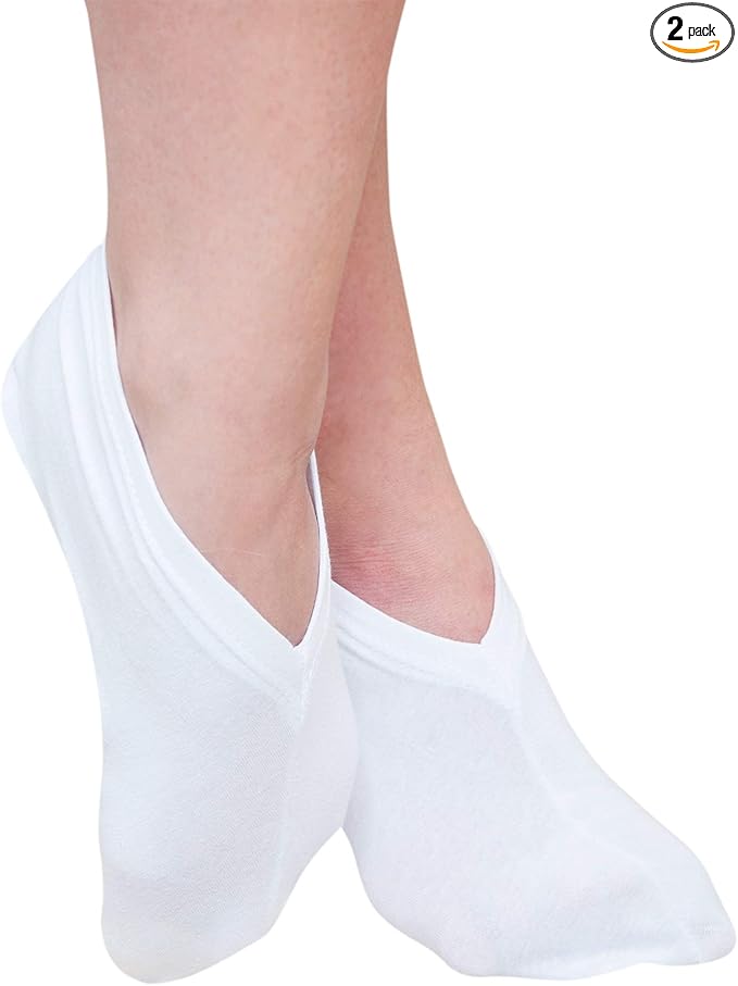 Eurow Moisturizing Cotton and Spandex Therapy Socks for Softening Dry Feet, Deep Hydration, and Spa-Like Skin Care Treatment, Perfect for Cracked Heels and Rough Skin, 2-Pair Set, White