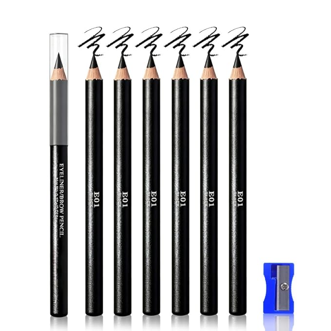 WanTuoluo Eyebrow Pencils for Women with Sharpener, 6Pcs Hard-Core Wooden Eye Brow Eye Liner Pencils for Beginner Makeup, Waterproof & Sweat-Proof (6Pcs-Black)