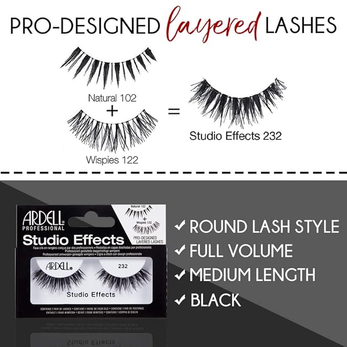 Ardell Studio Effects False Eyelashes 232 - Dramatic Volume Lash Strips, Perfect Lashes for Special Occasions and Everyday Glam, 4 Pack