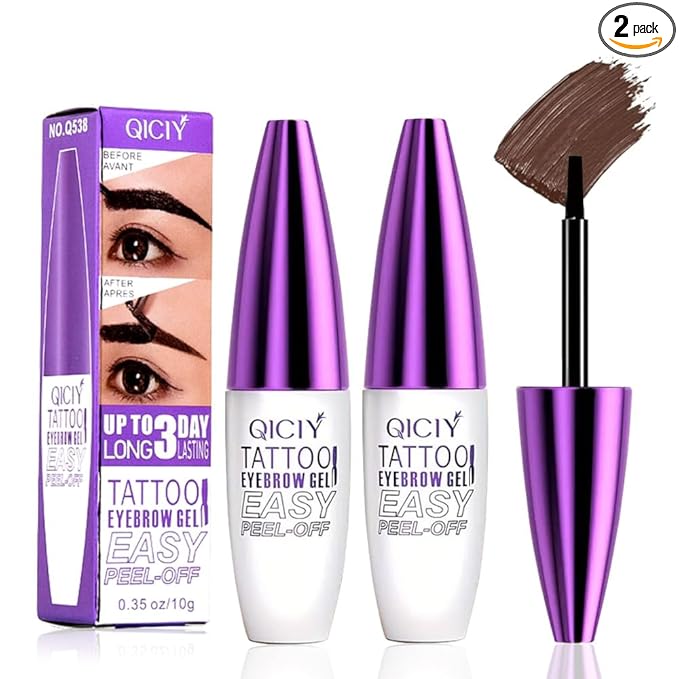 2 Packs Brown Easy Tatoo Eyebrow Gel Peel off - Semi-Permanent Tattoo Eyebrow Tint Kit Waterproof Long - Eyebrow Mascara Volume and Length