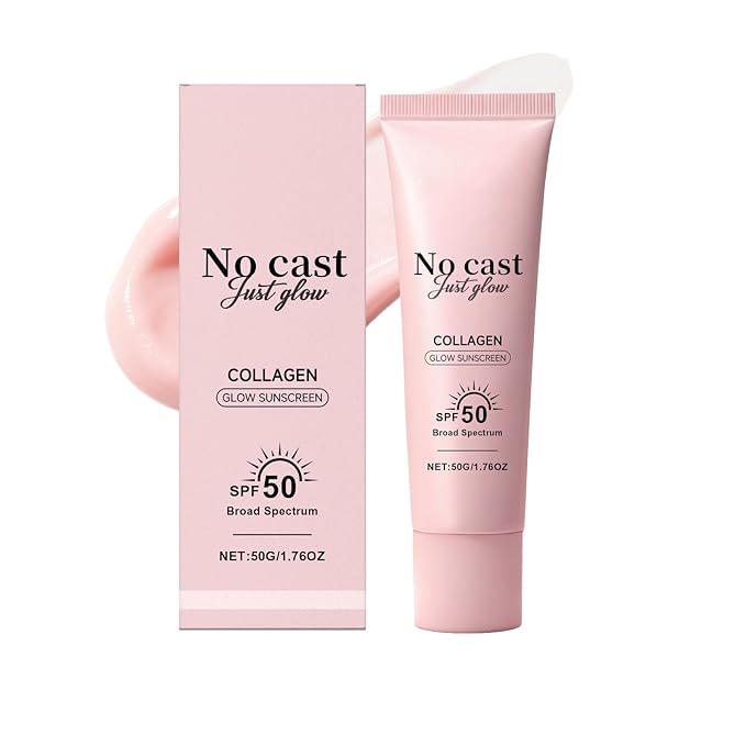 No Cast Just Glow Collagen Sunscreen, SPF 50 PA++++ Face Sunscreen with Peptide and Centella, Lightweight, Non-Sticky, Soothing Natural Sun screen Skincare