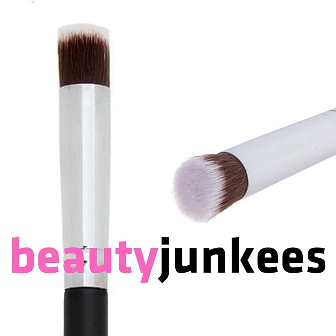 Beauty Junkees Mini Flat Top Concealer Brush Under Eye for Stippling Blending Small Dense Firm Synthetic, Works with Powder, Cream, Liquid