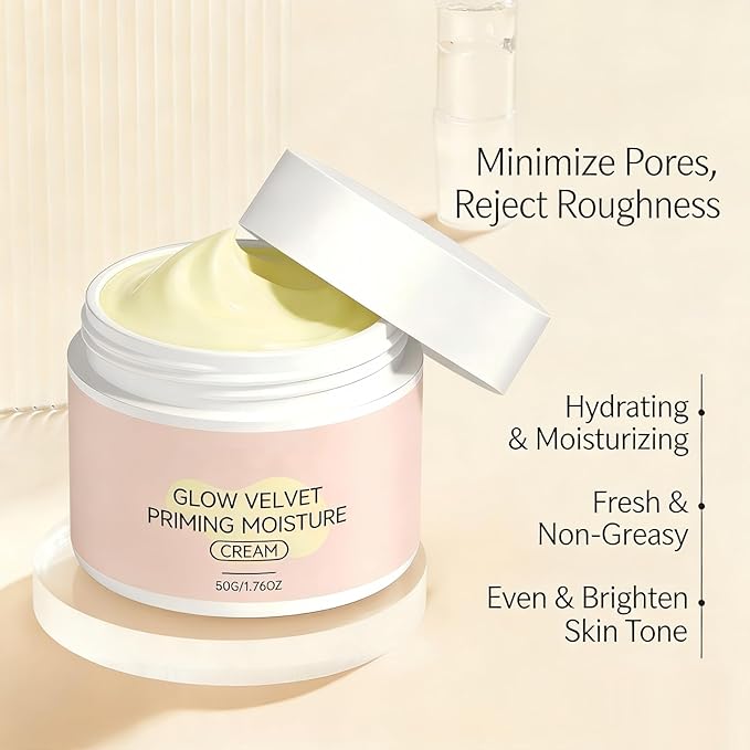 Glow Velvet Priming Moisture Cream – Korean Pore Blurring & Makeup Gripping Primer, Velvety Face Primer to Hydrate and Lock Makeup All Day, Moisturizer for All Skin Types including Mature Skin
