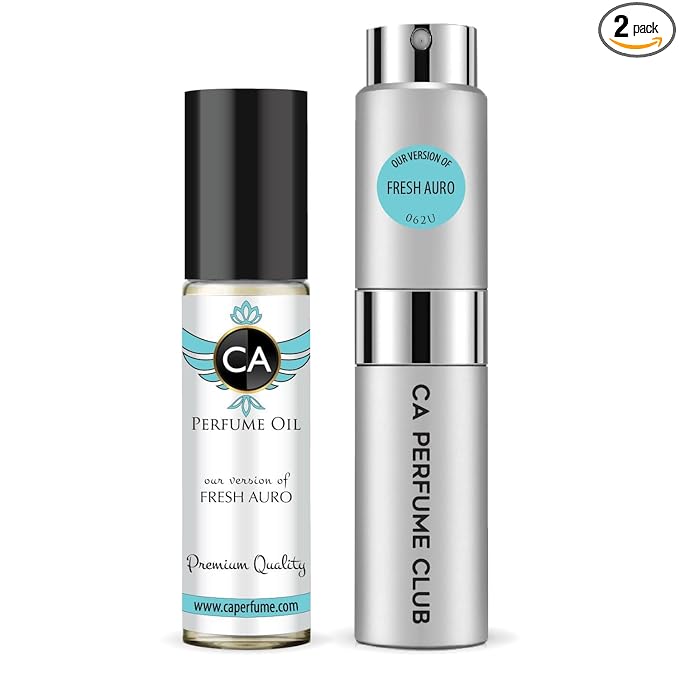 CA Perfume Duo Impression of Fresh Aura For Women And Men Perfume Layering Set Long Lasting Travel Size EDP + Body Oil Roll-On Bottle 0.27 Fl Oz+0.33 Fl Oz
