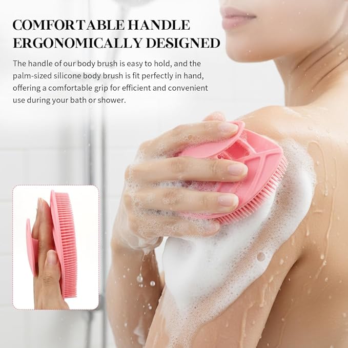 2 Pack Silicone Body Scrubber, Soft Silicone Loofah, Gentle Exfoliating Body Scrubber for Sensitive Skin, Leaf Shaped Shower Scrubbers, Silicone Scrubbers Body Brush for Women Men (Pink & Black)