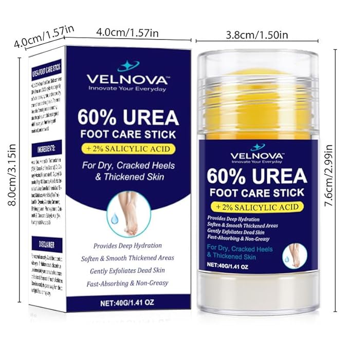 60% Urea Foot Care Stick with 2% Salicylic Acid – Maximum Strength Callus Remover & Foot Cream for Dry Cracked Heels – Exfoliating Moisturizer, Non-Greasy – 1.41 oz