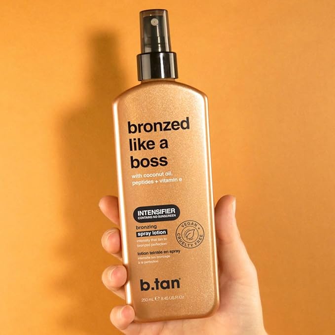 b.tan Sun Tanning Lotion Spray | Bronzed Like a Boss - Brown Outdoor Bronzing Accelerator, Best Tan Intensifier, No SPF, Packed with Coconut Oil, Peptides, & Vitamin E, Australian Brand, 8.45 Fl Oz