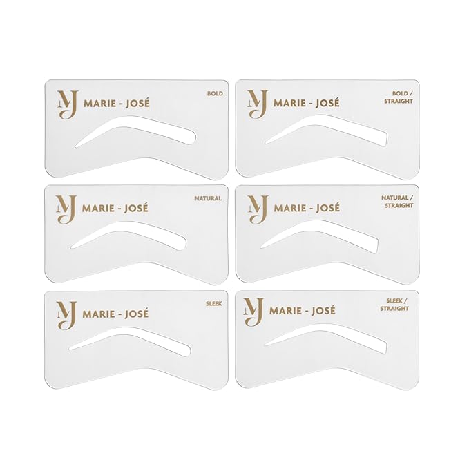Marie-José Soft Charcoal & Black Duo Brow Powder Kit – Waterproof Eyebrow Powder with 6 Reusable Stencils & Dual-Ended Brush, Long-Lasting Natural-Look Brow Makeup for Dark Hair & Silver Highlights