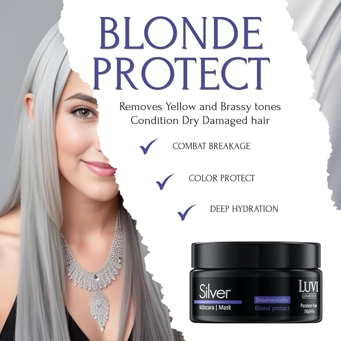 LUVI COSMETICS Silver Mask Blond Protect (8.47 fl oz/240 g) - Essential Blonde Hair Care for Glossy Hair Treatment, Superior Home Hair Treatment Solution