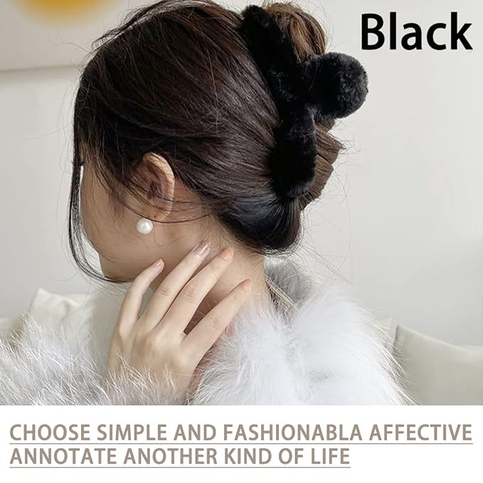 Sokfone 2pcs Fuzzy Claw Clip, Plush Hair Clamp for Thick Hair, Large Faux Fur Hair Clips, Cute Hair Clips for Thin Hair