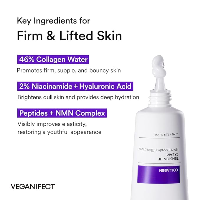 VEGANIFECT NMN Collagen Cream | Hydrating & Firming Moisturizer with Peptides & Glutathione & Hyaluronic Acid | Boosts Elasticity & Wrinkle Care | Korean Skincare, 1.69 fl.oz