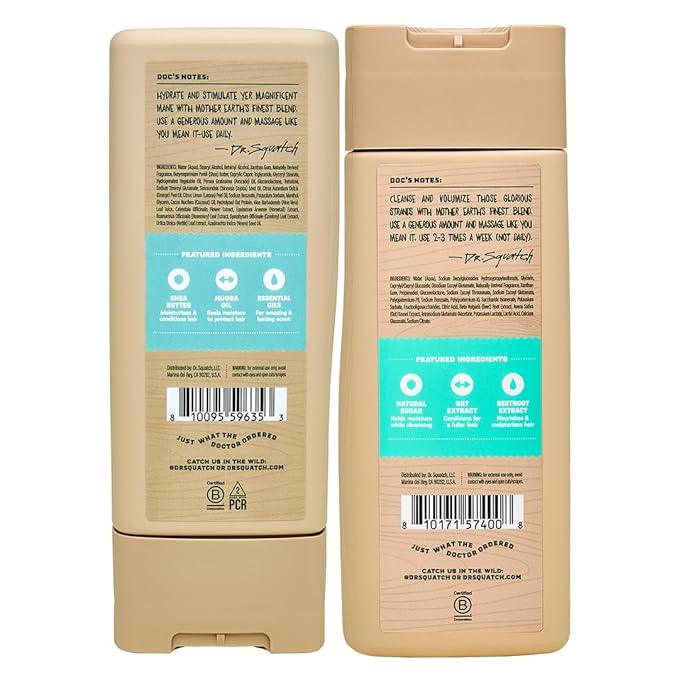 Dr. Squatch Full + Thick Men's Shampoo and Conditioner Set - For Fuller, Thicker-Looking Hair - Natural Shampoo and Conditioner for Men - Coconut Castaway (11 fl oz, 2-Pack)