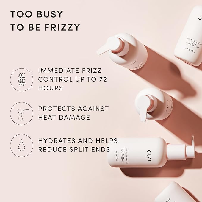OUAI Anti Frizz Cream - Moisturizing Hair Cream with Frizz Control & Heat Protection - Provides Lasting Hydration with Jackfruit & Beetroot Extract - Paraben, Phthalate & Sulfate Free (6 oz)