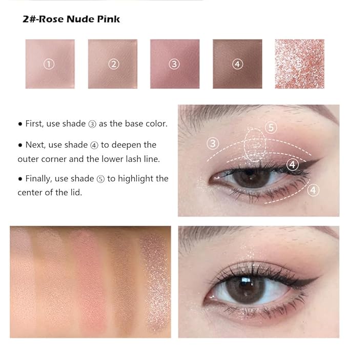 Mivota Rose Nude Eyeshadow Palette, 5 Colors Pink Brown Matte and Rose Gold Shimmer, Soft Glam Neutral Shades with Mauve Tones, Highly Pigmented Long Lasting Blendable for Daily Natural Makeup, 2#