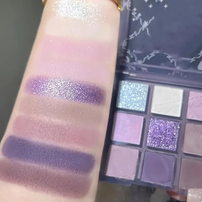 URQT Lavender Whisper Eyeshadow Palette – 9 Soft Lilac & Cool Purple Shades with Matte & Glitter Shimmer Finishes, Blendable Formula for Romantic Everyday Looks