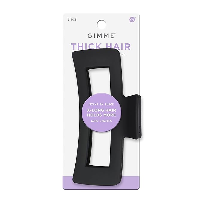 Gimme Beauty XL Thick Hair - X-Long Hair Holds More - Velvet-Like Finish Clip for All Lock Types - Non-Slip, Firm-Hold Daily Wear Accessory - Essential, Retractable Clip - Black