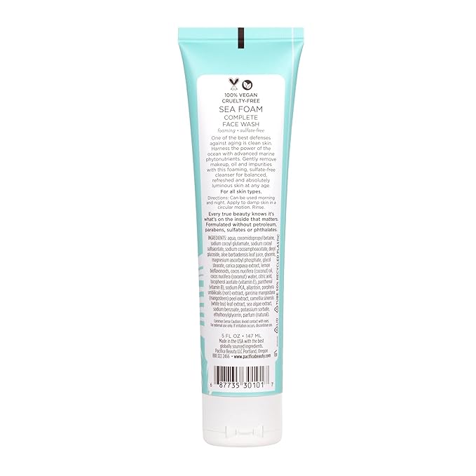 Pacifica Beauty Sea Foam Complete Face Wash Set, Skincare, Daily Gentle Facial Cleanser, Makeup Remover, Coconut Water, Sea Algae Complex, Sulfate & Paraben Free, Vegan, 5 fl oz (2 Pack)