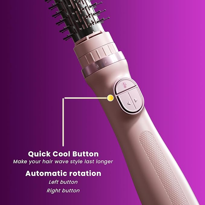 Blow Dryer Brush, 3-in-1 Rotating Hair Dryer Brush with 3 Heads for Drying Styling Volumizing Curling Sleeking in One Step for Long Hair, 3 Temperatures, Negative Ionen, Ceramic Coating, Pink