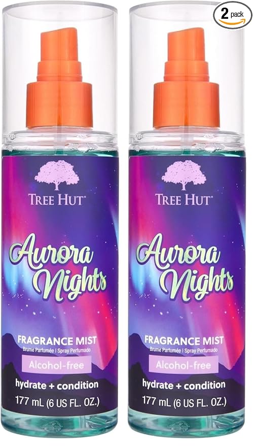 Tree Hut Aurora Nights Hair & Body Mist, Hydrating & Alcohol-Free Body-Spray, Fragrance with Warm Pistachio & Toasted Marshmallow Notes, Alcohol-Free Formula, Versatile Body Spray, 6 Fl Oz.(Pack of 2)
