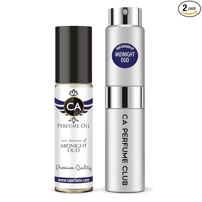 CA Perfume Duo Impression of Midnight Oud For Women And Men Perfume Layering Set Long Lasting Travel Size EDP + Body Oil Roll-On Bottle 0.27 Fl Oz+0.33 Fl Oz