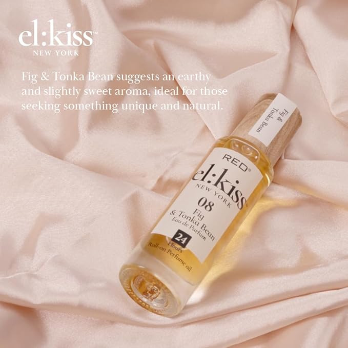 EL:KISS Roll On Perfume, Fig & Tonkin Bean Eau de Parfum 12mL (.40 Fl Oz), Hydrating & Long-Lasting, Alcohol-Free & Mineral Oil-Free, Infused with Jojoba, Argan & Coconut Oil