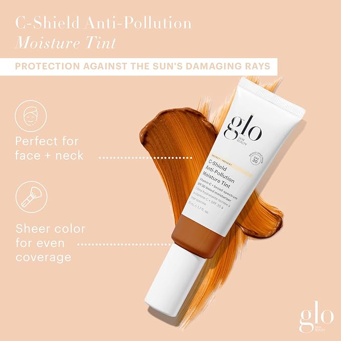 Glo Skin Beauty C-Shield Anti-Pollution Moisture Tint SPF 30, 9N-Dark – Tinted Moisturizer with SPF, Lightweight Tinted Sunscreen for Face, Vitamin C & Squalane, Dewy Sheer Coverage, All Skin Types