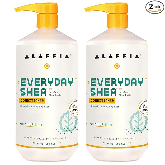 Alaffia Conditioner, Vanilla Mint 2-Pack – EveryDay Shea Sulfate-Free Conditioner with Shea Butter and Coconut Oil, 32 Oz Ea