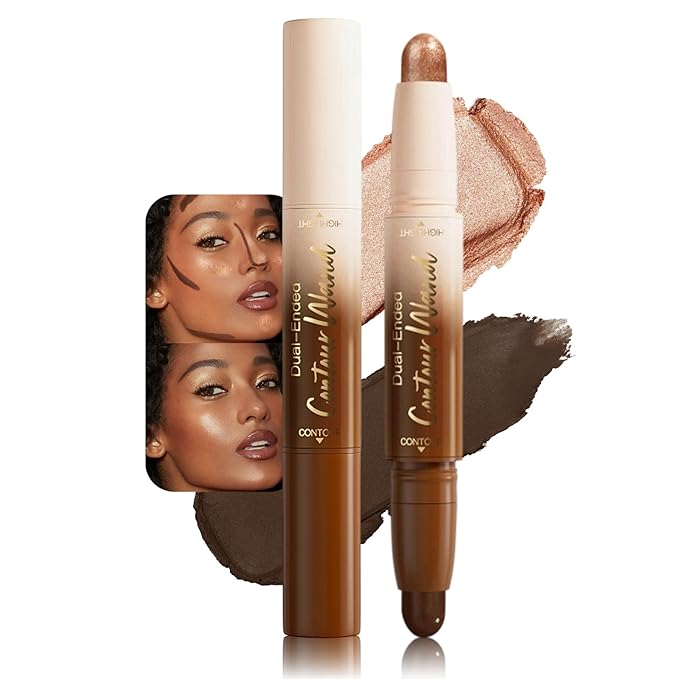 Erinde Dual-Ended Contour Stick, 2-In-1 Nose Contour & Highlighter Pen, Creamy, Buildable and Easy to Apply, Long Lasting Waterproof Cream Bronzer & Highlight Sticks, 26 Deep Rich
