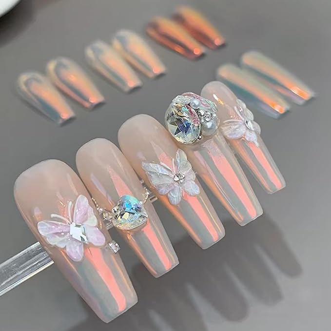 Unicorn Chrome Nail Powder Sunset Glow Mirror Effect Lemon Glow Mermaid Nail Glitter Pigment Powder Aurora Gold Chrome Powder for Nails Design Manicure Nails Supplies