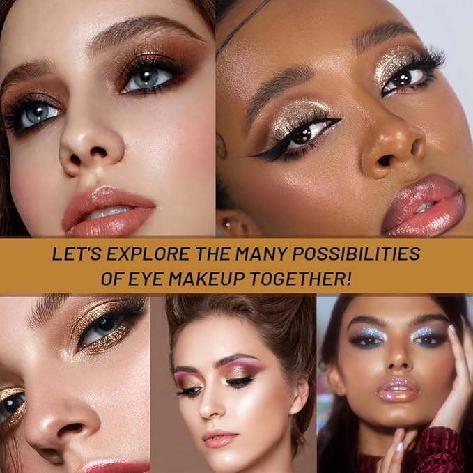 WanTuoluo Sparkly Eyeshadow Palette for Women, Single Monochrome Eye Shadow Makeup, Shiny Pressed Cream Powder, Blendable Natural sombras para ojos, Holographic,Vegan,Travel (08-Glitter-Gold Brown)