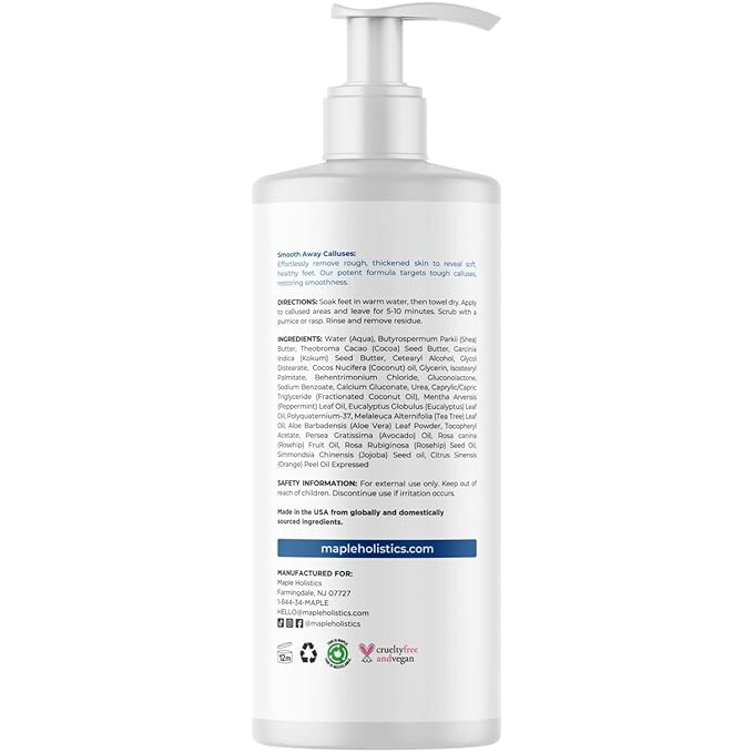 Exfoliating Callus Remover for Feet Care - Urea Foot Cream for Calluses and Dry Feet with Aloe and Tea Tree Essential Oil - Foot Callus Remover for Cracked Dead Corned and Rough Skin (8 Fl Oz)