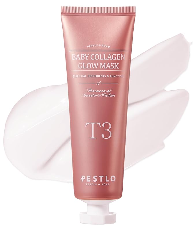 PESTLO Baby Collagen Glow Mask - Korean Peel Off Facial Mask Infused with Reallagen/T3 Vegan Collagen, Aginon, Volufiline for Hydrating, Firming, Glow, Glass Skin | Optional Overnight Use, 2.36 fl.oz