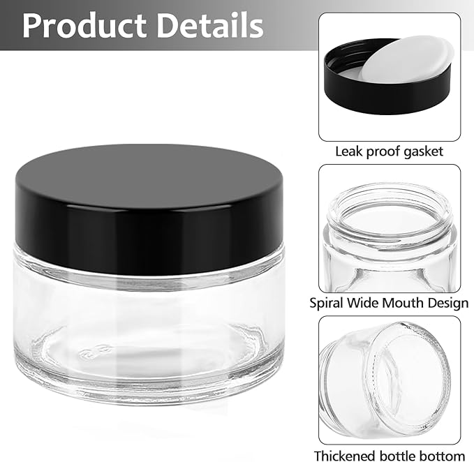 Accmor 1 OZ Glass Jars with Black Lids, 4 Pack Small Empty Cosmetic Containers Round Glass Travel Jars with Inner Liners & Spatulas, Makeup Sample Container for Storing Lotions, Cream, Ointments