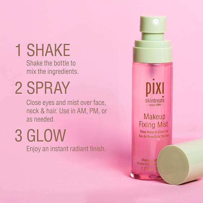 Pixi Beauty Makeup Fixing Mist 80ml, All Over Setting Spray For Longer Wearing Makeup, Rose Water and Green Tea Infused, 80 ml / 2.70 fl oz