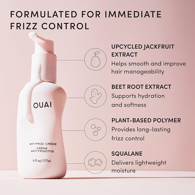 OUAI Anti Frizz Cream Travel Size - Moisturizing Hair Cream with Frizz Control & Heat Protection - Provides Hydration with Jackfruit & Beetroot Extract - Paraben, Phthalate & Sulfate Free (3 oz)