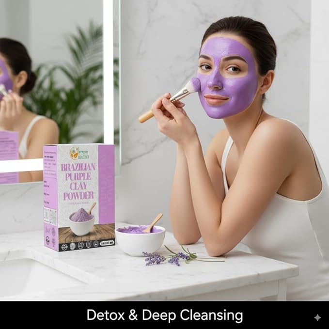 Herbs Botanica Brazilian Purple Clay Powder Detoxify Skin & Hair Natural Beauty & Skincare DIY Clay for Soap, Facial Cleansing Mask, Bath Bombs, Body Wash Making 8 oz