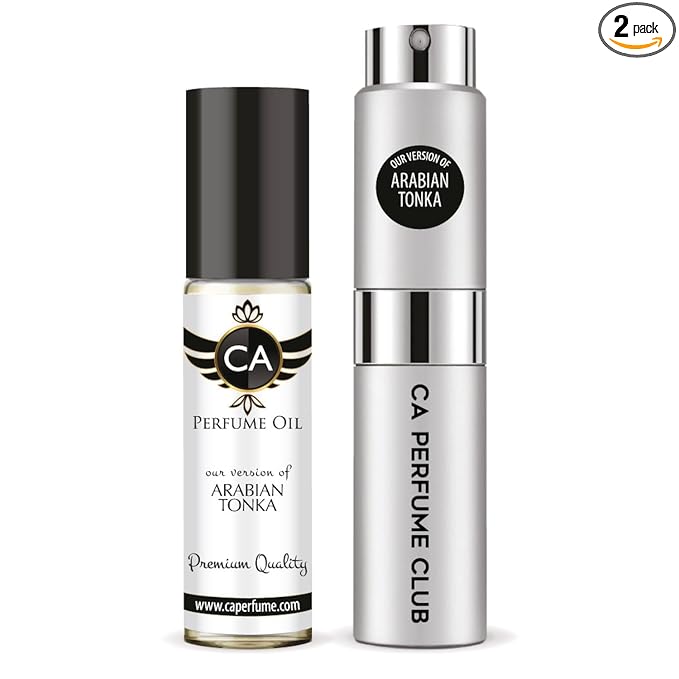 CA Perfume Duo Impression of Arabian Tonka For Women And Men Perfume Layering Set Long Lasting Travel Size EDP + Body Oil Roll-On Bottle 0.27 Fl Oz+0.33 Fl Oz