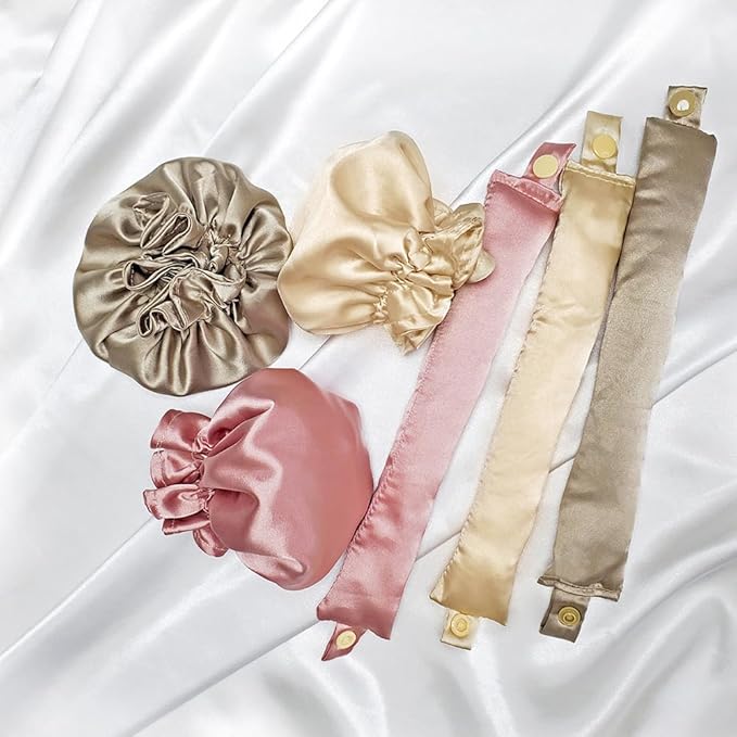 3Sets/6PCS Ariuvor New Satin Heatless Hair Curler,Hair Rollers for Heatless Curls with Hair Caps,Soft Heatless Curling Rod Headband for All Hair T,No Heat Curling to Sleep in Overnight (4-Olive green)