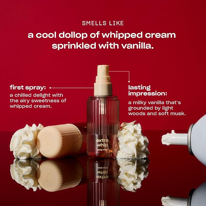 Snif Extra Whip Body Mist 2.5oz, Gourmand Vanilla Musk Fragrance Mist for Body & Hair, Icing Sugar, Whipped Cream & Sandalwood, Clean, Vegan, Cruelty Free