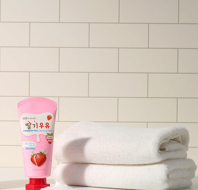 Kwailnara Strawberry Milk Facial Cleanser (4.06 Fl Oz) – Korean Face Wash for Vibrant & Lively Skin | Milk Protein, Royal Jelly & Brightening Strawberry Extract | Creamy Whipped Foam