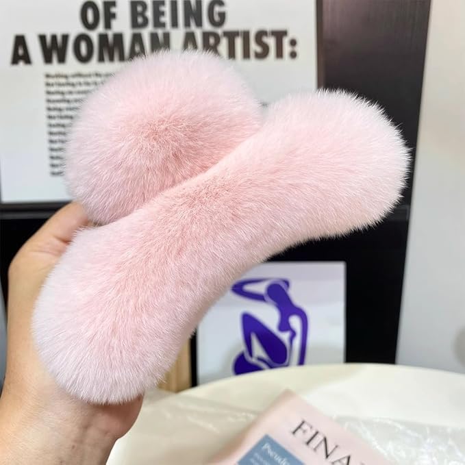 YOYLMAL Large Faux Fur Hair Claw Clip for Women, 5.1 Inches Winter Fluffy Fuzzy Hair Clips, Nonslip Strong Hold Furry Big Jaw Clamp for Thick Long Hair (Pink)