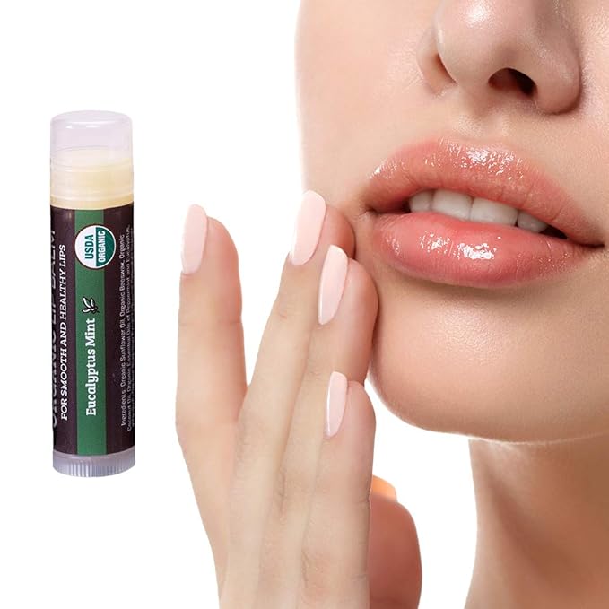 Earth's Daughter USDA Organic Lip Balm 4-Pack Eucalyptus Mint Flavor - Beeswax, Coconut Oil, Vitamin E - Best Lip Repair Chapstick for Dry Cracked Lips.