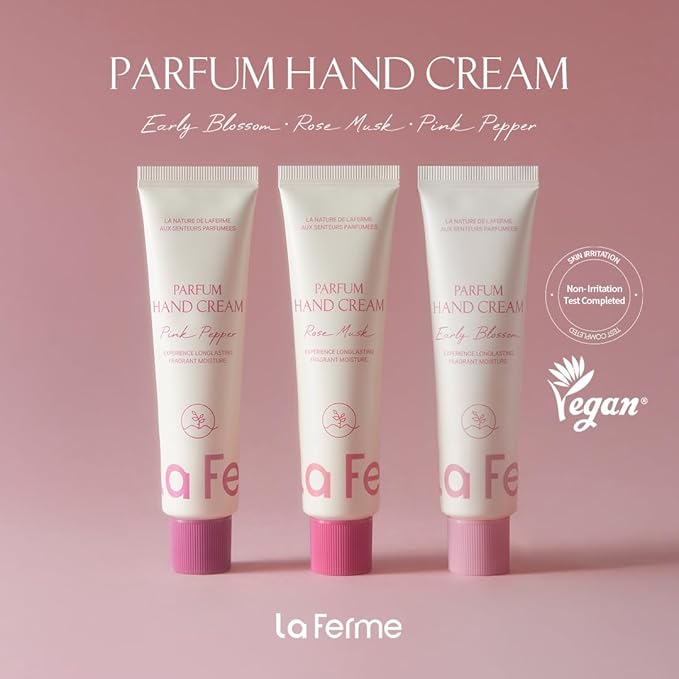 laferme Perfume Hand Cream 2.02 Fl. Oz. (Rose Musk) | Vegan & Travel-Sized Non Sticky Hand Lotion with Shea Butter | Hydrating & Nourishing for Dry Skin, Korean Skincare for Women & Men