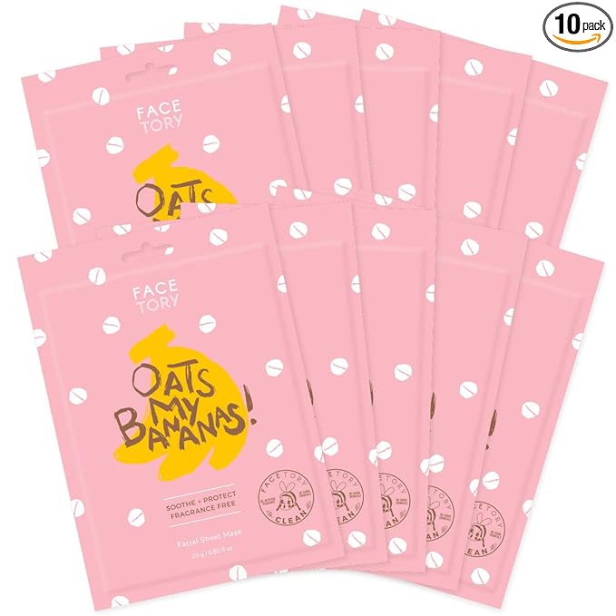 FACETORY K Beauty Face Mask Skin Care - OATS MY BANANAS CALMING Sheet Mask with Oat Extract | Milky Essence Soothes & Moisturizes (10 Pack)